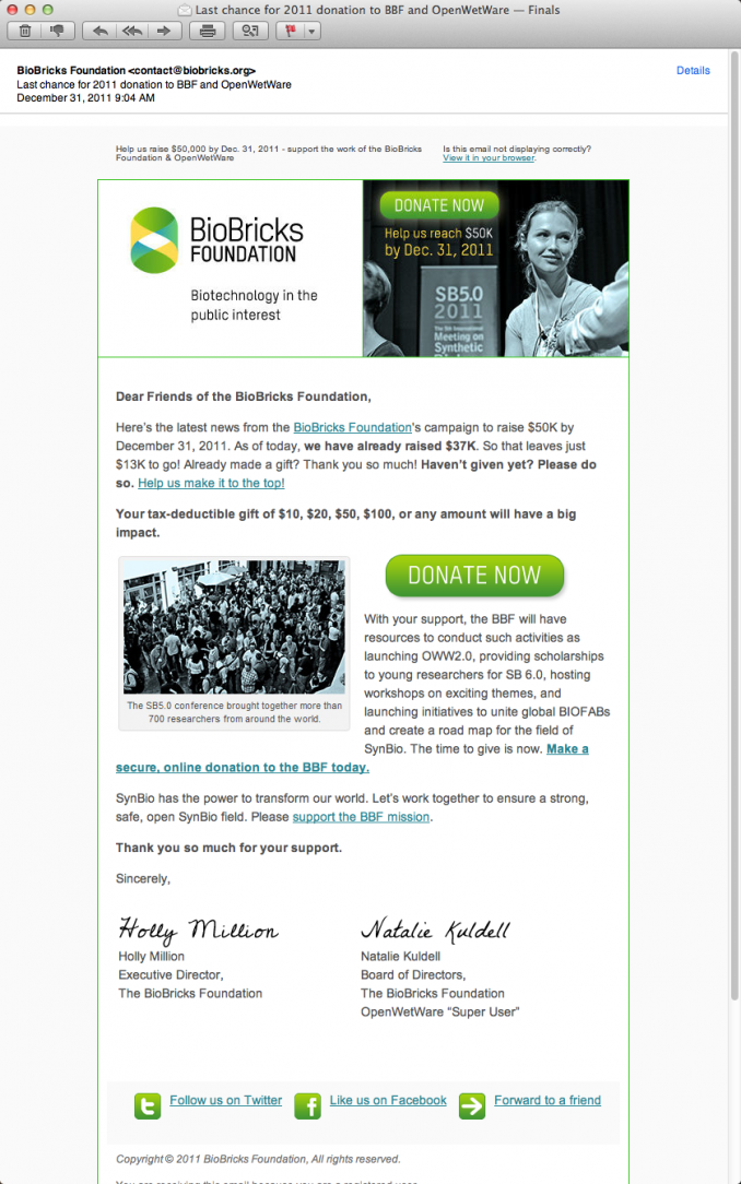 BioBricks Email Newsletter