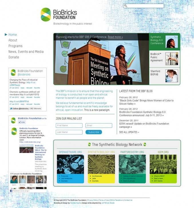 Screenshot: Biobricks Foundation 2012